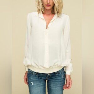 Reconnect Barbican Long Sleeve Stretch Hem Silk Cream White Maternity Blouse